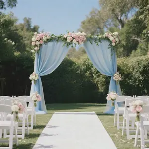 Sheer Wedding Arch Drape 5ft × 10ft Dusty Blue – Backdrop Curtain Panel with Rod Pocket