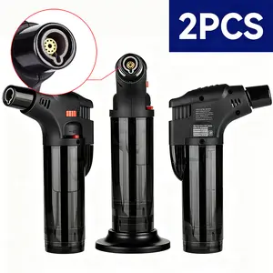 2pcs Multipack Refillable Butane Torch Lighter | Windproof Jet Flame, Safety Lock, Adjustable Flame, Portable Blow Torch for Camping, BBQ, Candles, Fireworks, Cooking & Welding (Gas Not Included), Without Battery