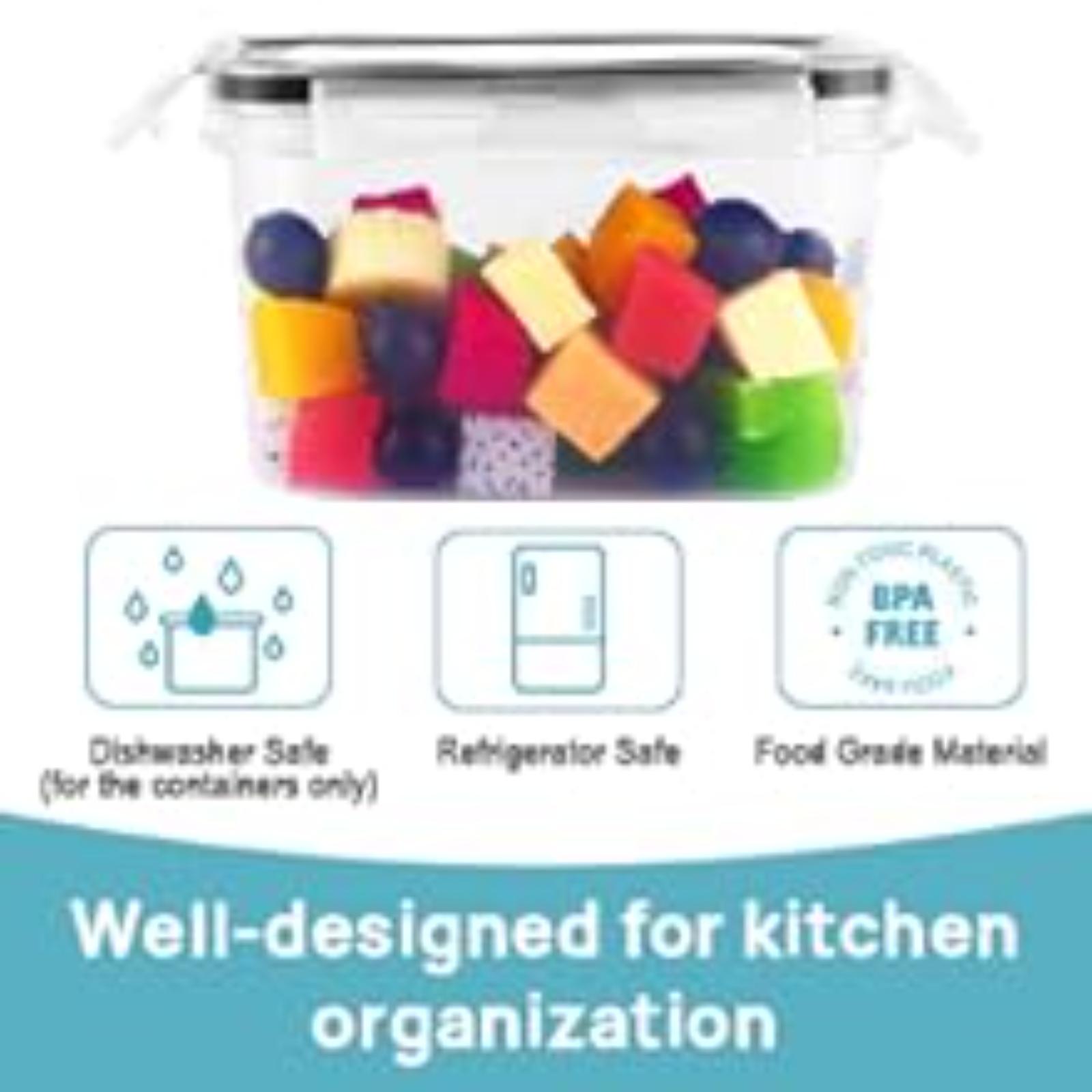 24 pcs Plastic Kitchen and Pantry Organization Canisters for Cereal Dry Food Flour and Sugar BPA Free Includes 24 Labels Black Storage Containers