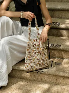 2026 New Handmade Beaded Bag, Unique Woven Colorblock Tote, Artificial Agate Bead Net Pouch, Large Capacity Shoulder Bag, Luxury Hollow Jade Bag, Handbag Shoulder Purse
