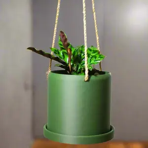 Hanging Planter for Plants With Attached Drip Tray, Indoor Outdoor Pot Unique Gift, Patio Decor, Cottagecore Decor, Entryway, Simple Tall