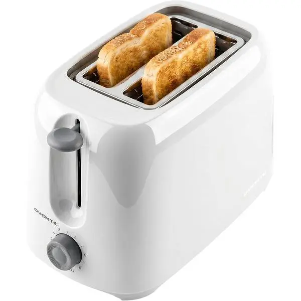 OVENTE Electric 2 Slice Toaster Machine 6-Shade Setting, White TP2210WGY | Compact Design and Removable Crumb Tray, 700W Power Perfect for Toasting Bread, Thin Bagels and Waffles