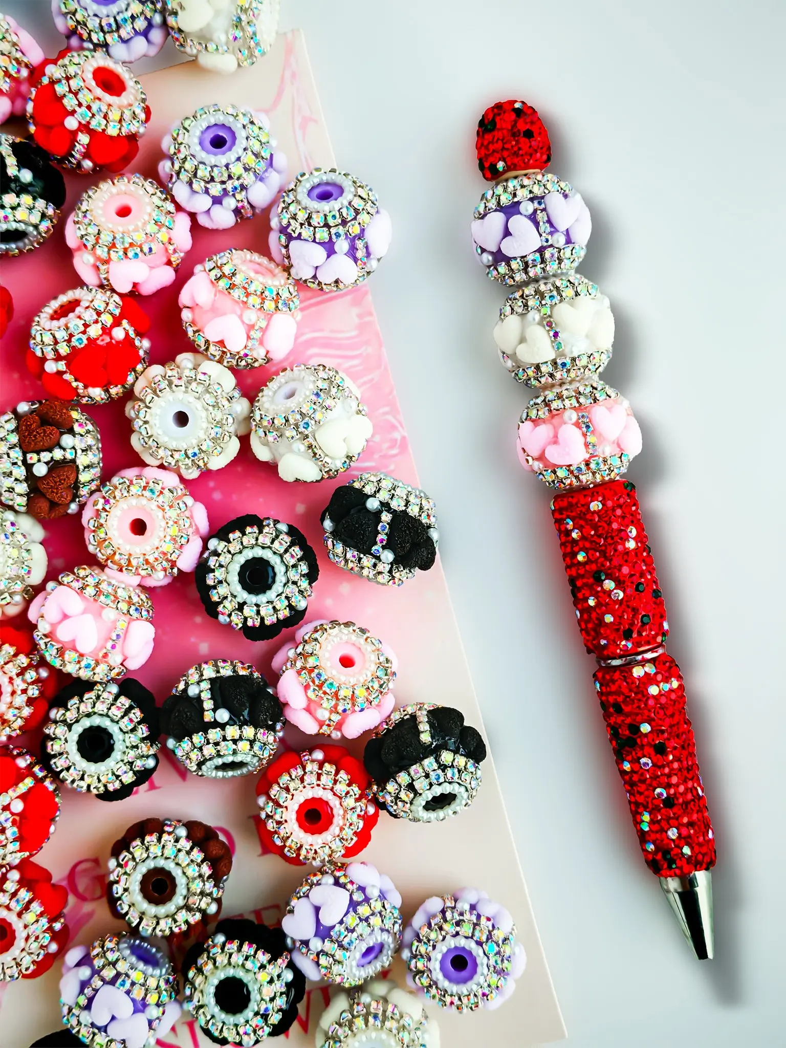 Mother's Day Gift Valentine's Day Heart Beads Jewelry Making DIY Gift, Handmade Pen Chain Keychain, Indoor Decor Car Hanging Ornament, Diy With Charms, Beads And Accessories, Handcrafted Accessory
