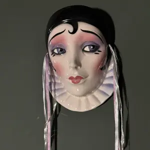 Vintage Porcelain Harlequin Wall Mask with Intricate Design and Elegant Features for Home Decor