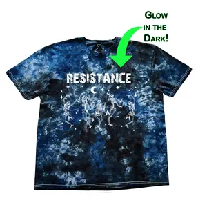 Resistance Glow In The Dark Dancing Skellies Graphic Tee for Women - Unisex 100% Cotton Blue Black or Red BlackTie-Dye Design with Bold Lettering and Unique Artwork