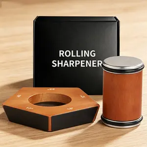 Rolling Knife Sharpener Set, Magnetic Rolling Knife Sharpener, Diamond Arc Knife Sharpener, Wooden Handle Whetstone, Diamond Ceramic Knife Sharpening Set, Special Kitchen Utensils for Kitchen Knife Grinding, 15°/20° Adjustable Angle