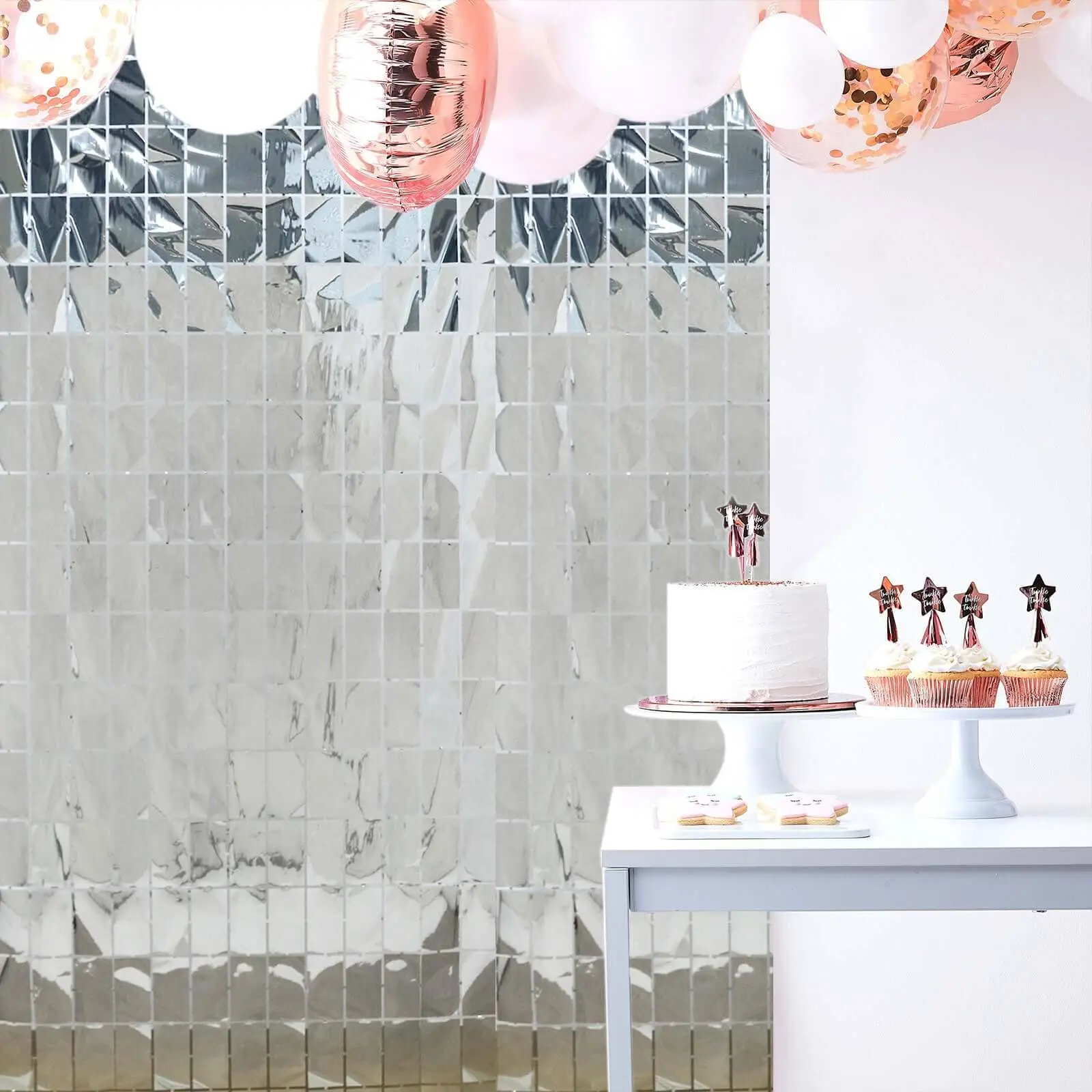Shiny Silver Metallic Foil Rectangle Curtain, Shimmer Wall Backdrop for Birthday Party Decor, 3ftx6.5ft Door Window Curtain