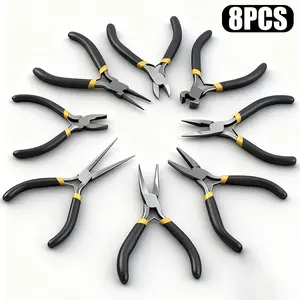 8pcs Mini Pliers Set with Tool Bag, Long Nose Pliers, Diagonal Pliers, End Cutting Pliers, Curved Nose Pliers, Combination Pliers, Flat Nose Pliers, Needle Nose Pliers, Round Nose Pliers for Jewelry Making,  Gifts for Family And Friends