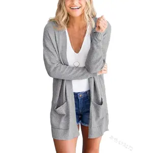Women's lightweight long knitted cardigan with pockets, navy blue, pink, purple, dark gray, pea green, red brick loose fit, comfortable and soft fabricRAIMENTRY