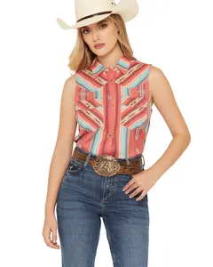 Shyanne Women's Southwestern Stripe Print Sleeveless Button-Down Western Shirt - Srsp26w8-Rd