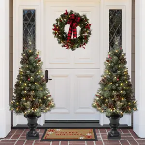 Glitzhome 4ft/5ft/6ft Pinecone Berries Flocked Christmas Tree With Warm White Light