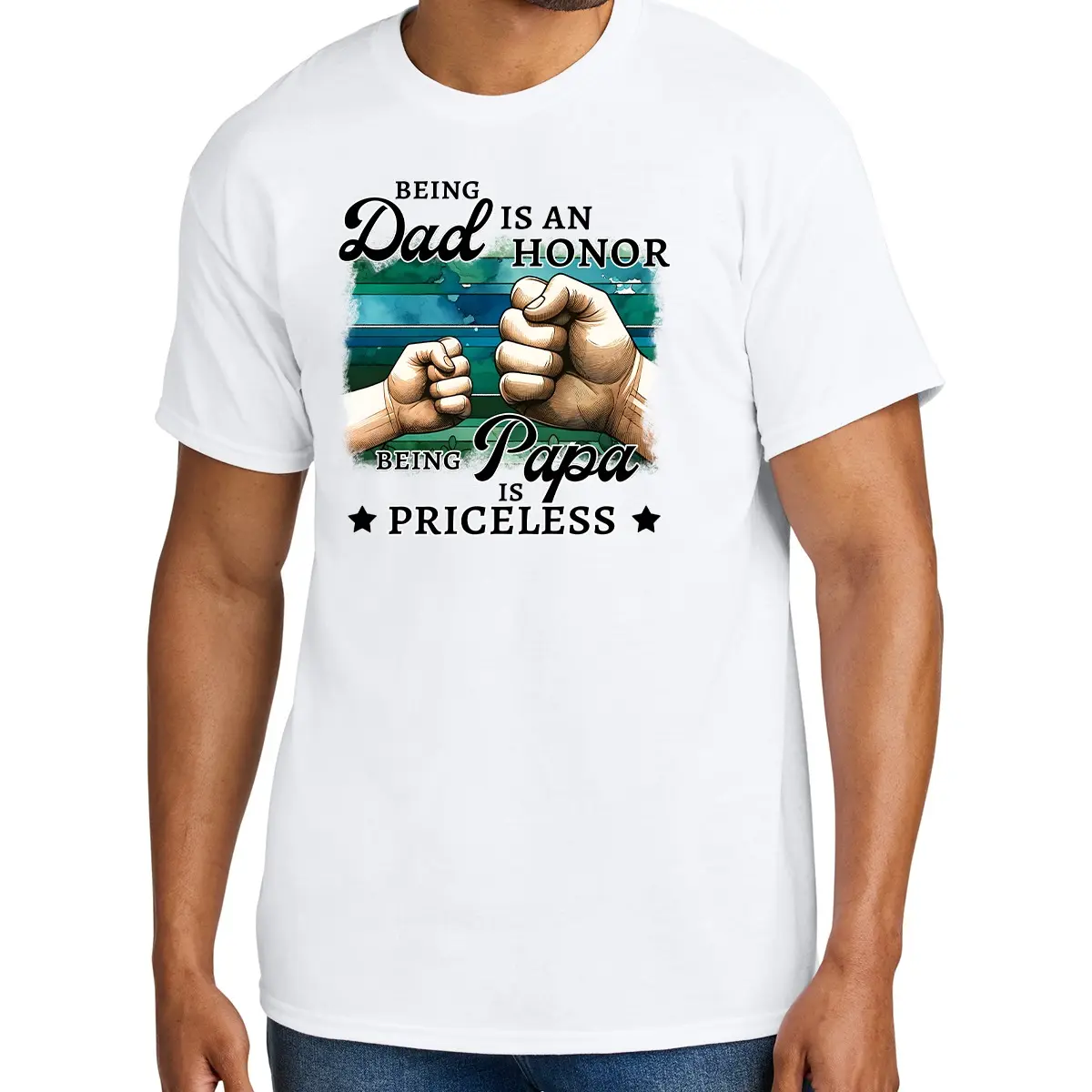 "Being a DAD is an honor, Being a PAPA is Priceless" Casual Crewneck Menswear Tshirt Cotton/Polyester Unisex for Men