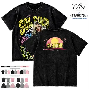 7787 Clothing Menswear Sol Ruca Sol Snatcher Wrestling Graphic Washed T-Shirt Vintage Streetwear Oversized Casual Apparel