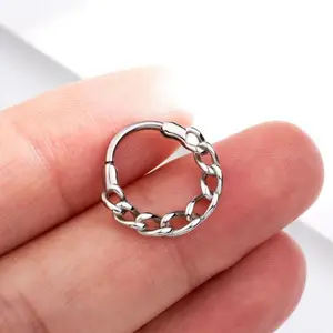 OUFER 316L Stainless Steel 16G Segmented Chain-Style Hinged Clicker - Unisex 10mm Inner Diameter Hoop Piercing Jewelry for Septum, Daith, Helix, High Quality Jewelry