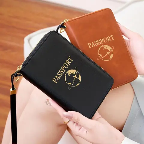Rfid Protection Passport Holder, Passport Cover, Dual Fold Wallet with Card Slots, Zippered Credit Card Pockets, Modern Style, Ideal for Travel and Daily Use，Suitable for Thanksgiving, Christmas, Valentine's Day, men's gift giving