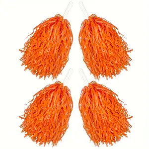 Set of 4 Cheerleader Pom Poms, Metallic Foil Plastic, Ideal for Sports Teams, Dance Parties, Football & Basketball Events