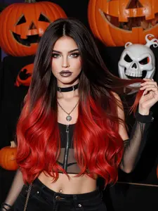 Halloween Wig Gradient No Bangs Curly Hair, Fashionable Natural Style for Women, Synthetic Wigs, Perfect for Holiday Wear
