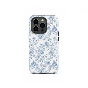 French Toile De-Jouy Case, Blue and White Floral Bouquet Phone Case Premium Film 2 in 1 Phone Case - Durable, Shock Absorbing and Stylish Protection - Compatible with iPhone 16, 15, Plus, Pro, Pro Max, Perfect birthday gift for friends. Aesthetic, Pastel