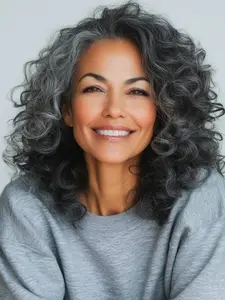Drawstring lady's wig ruchedatalt design Grey gluelesswig wig Glueless Synthetic Wig  A seamless three-in-one flip-up wig with deep waves and curls suitable for all women (friendly for beginners) | Dense hair creates a voluminous effect