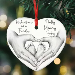 First Christmas As A Family, Daddy Mommy Baby 2024, Baby First Christmas Ornament, Family Christmas Ornaments, Heart Ceramic Keepsake Holiday Ornament, Christmas Tree Hanging Ornament Decoration, New Parents New Mom and Dad Gifts