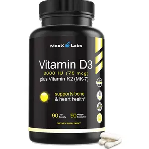 Vitamin D3 K2 3000 IU - with Vitamin K as MK-7 from Natto - High Potency Vitamin D Supplement Support Healthy Bones, Teeth, Heart & Immune Function, Gluten-Free - 90 Capsules