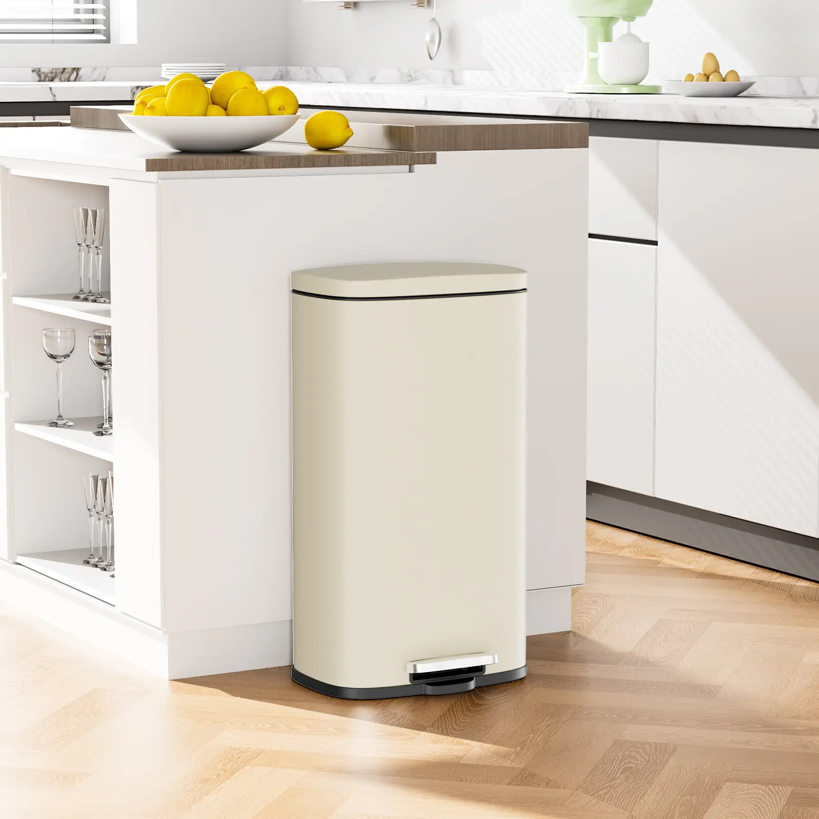 Arlopu 8/13.2 Gallon Step Trash Can, Stainless Steel Garbage Bin with Removable Plastic Inner Bucket, Household Waste Bin, Soft-Close, Fingerprint-Proof, Black, Beige, Brown, Silver, White summerwins
