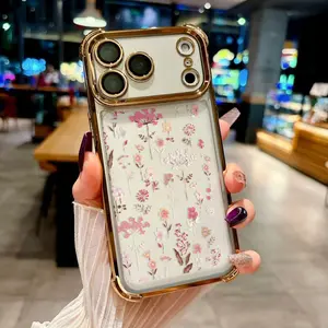 Cartoon Flower Design Four-corner Thickened Mobile Phone Case for iPhone 17 Air 16 15 14 13 12 11 Pro Max Plus border Electroplating with counter-fall Safety Cushion 2D printing