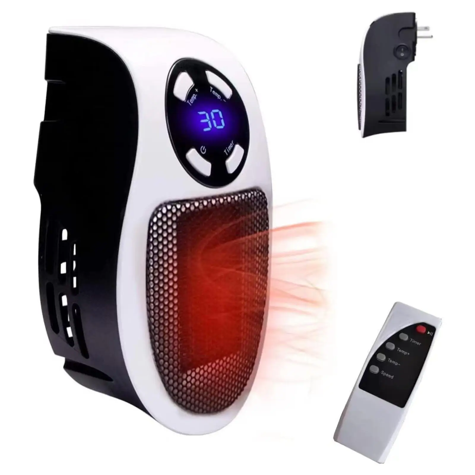 Wall Outlet Electric Space Heater, Mini Space Heater with Adjustable Thermostat & Timer & LED Display, Suitable for Office Dorm Room