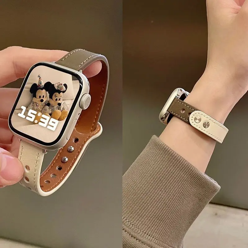 Compatible with Apple iWatch SE 10 9 Ultra 8 7 6 5 4 3 2 Watch Band Slim Genuine Leather Small Waist Women Compatible with Apple iWatch SE 10 9 Ultra 8 7 6 5 4 3 2 Watch Band Slim Genuine Leather Small Waist Women