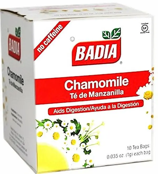 BADIA Caffeine-Free Chamomile Herbal Tea Bags, 10-Count Wellness Beverage with Chamomile Extract, Natural Tea for Cleansing, Late-Night Wind-Down, Suitable for All Ages
