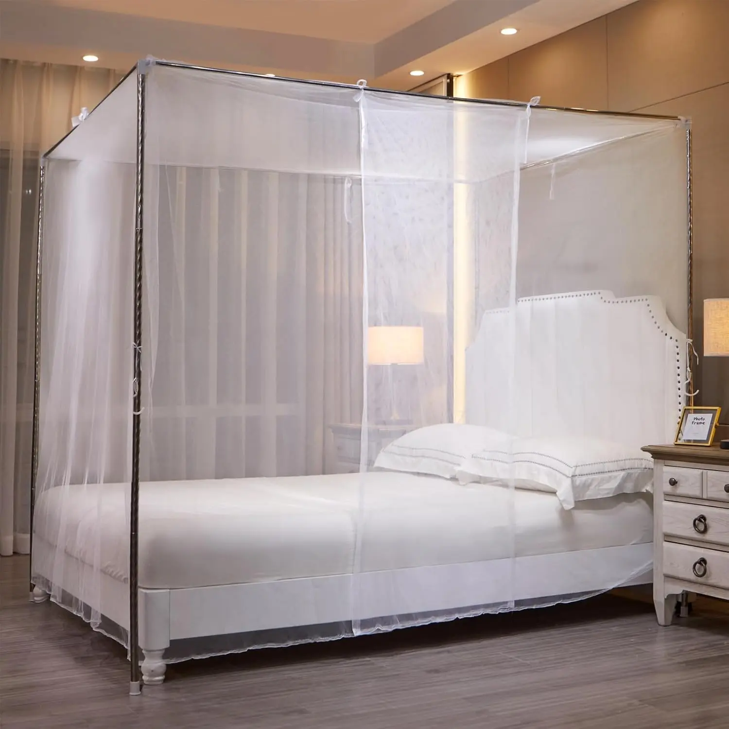 White Mosquito Net Tent for Bed, Side Opening Canopy Netting Curtain Net for Bedroom Decoration for  Size(Without Bed Frame)