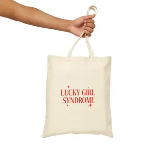 Lucky Girl Syndrome Tote Bag | Canvas Market Bag, Pink Retro Text