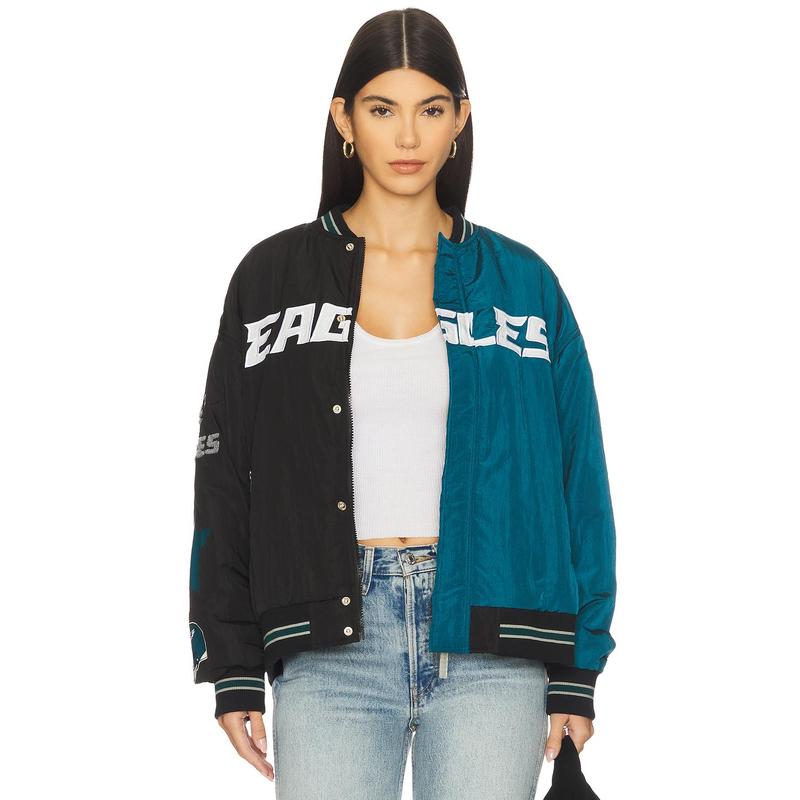 Terez x REVOLVE Eagles Multi Logo Bomber in Black & Green