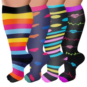 Long tube elongated compression stockings - 4 pairs - Wide ankle fit - Comfortable elastic design - Suitable for daily leisure and nursing work use