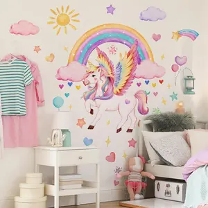 Unicorn & Cloud Pattern Wall Sticker, Colorful Self Adhesive Wall Decal, Wall Art Decorative Sticker for Home Bedroom Living Room