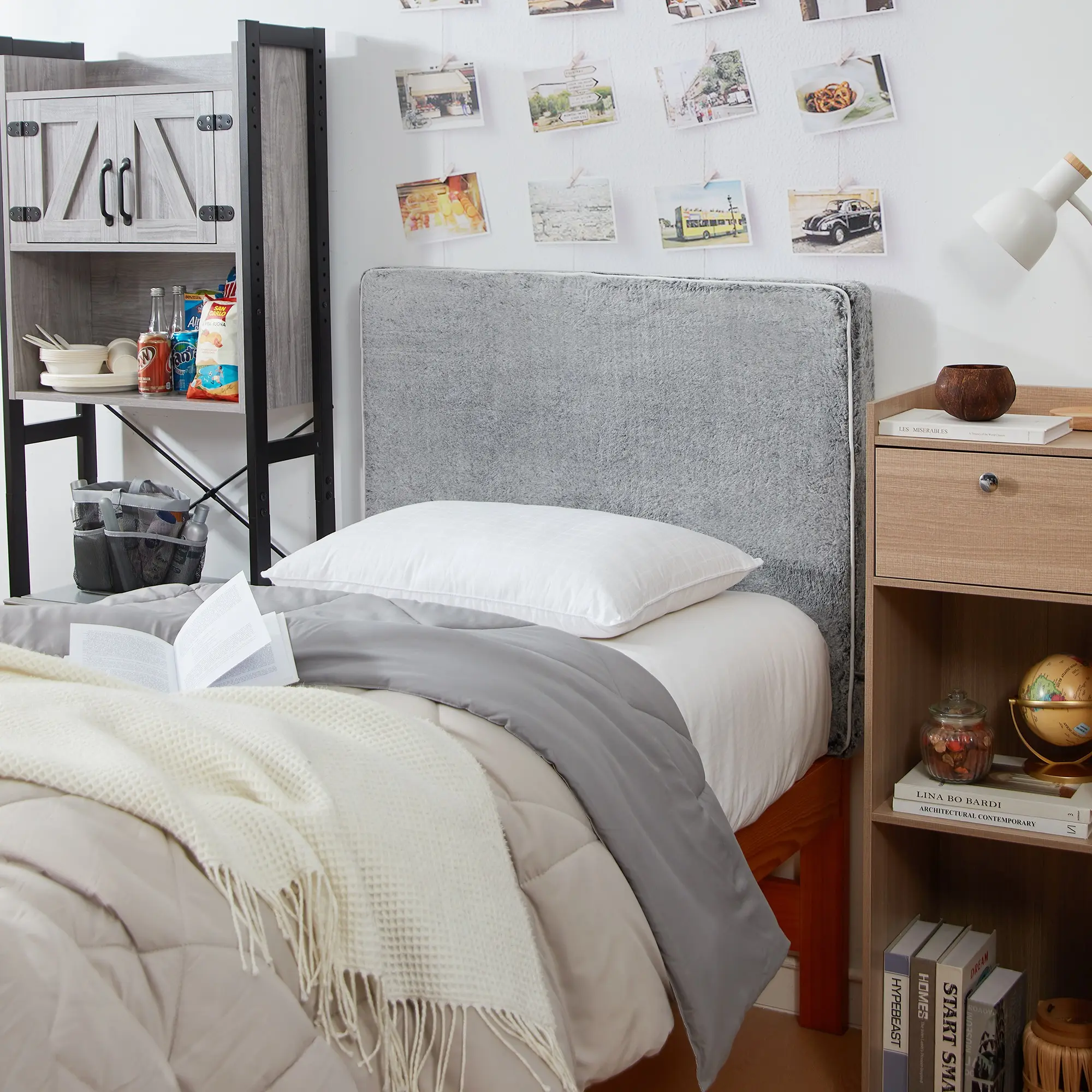 Rainha - Memory Foam Cushioned Dorm Headboard - Chunky Bunny - White Gray