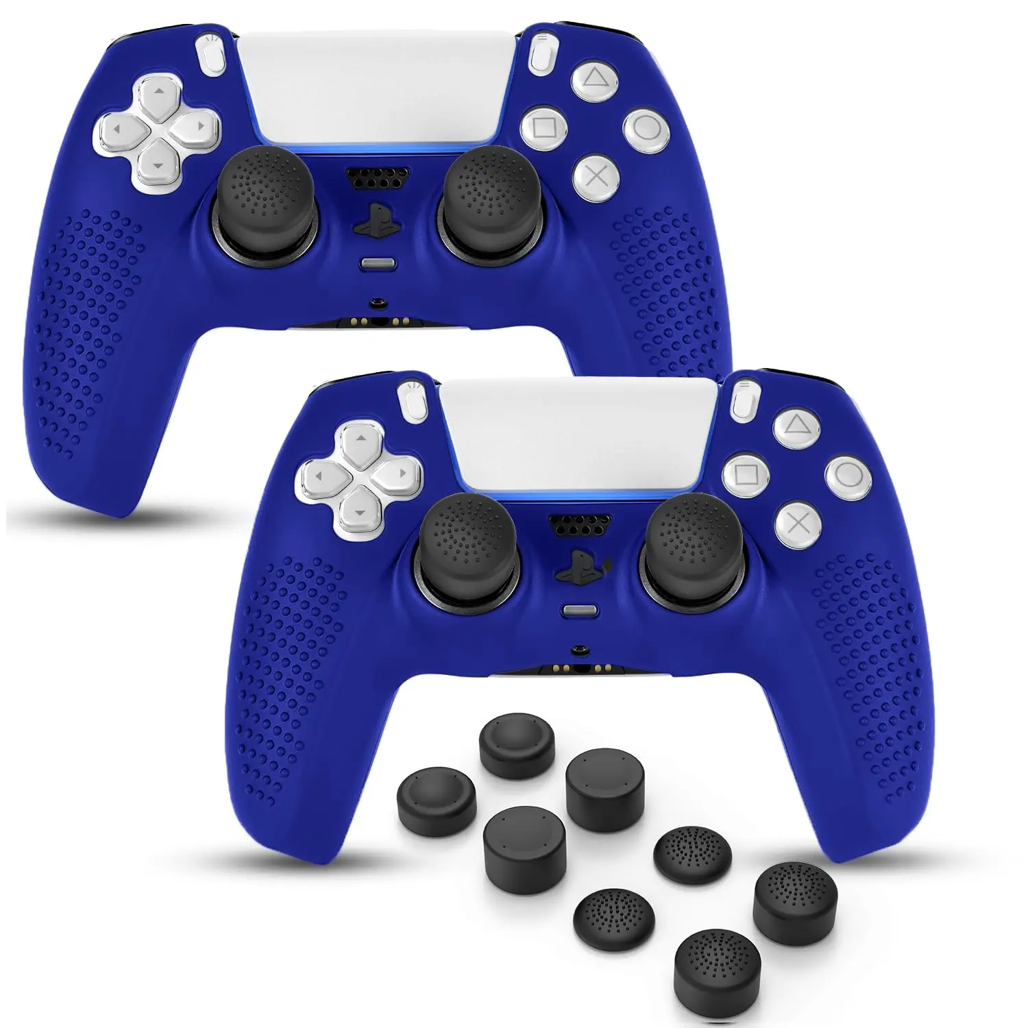 PS5 Controller Skin, Anti-Slip Soft Silicone Protective Cover Case for  5 Controller Grip Accessories, 2 Pack with 8 x Thumb Grip Caps (Blue)
