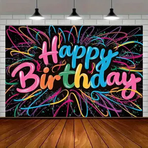1pc 2D Flat Happy Birthday Polyester Banner - 100% Polyester, Dynamic Lettering Wall Decor, Versatile Birthday Party Decorations for Room Ornaments (White),summervibes