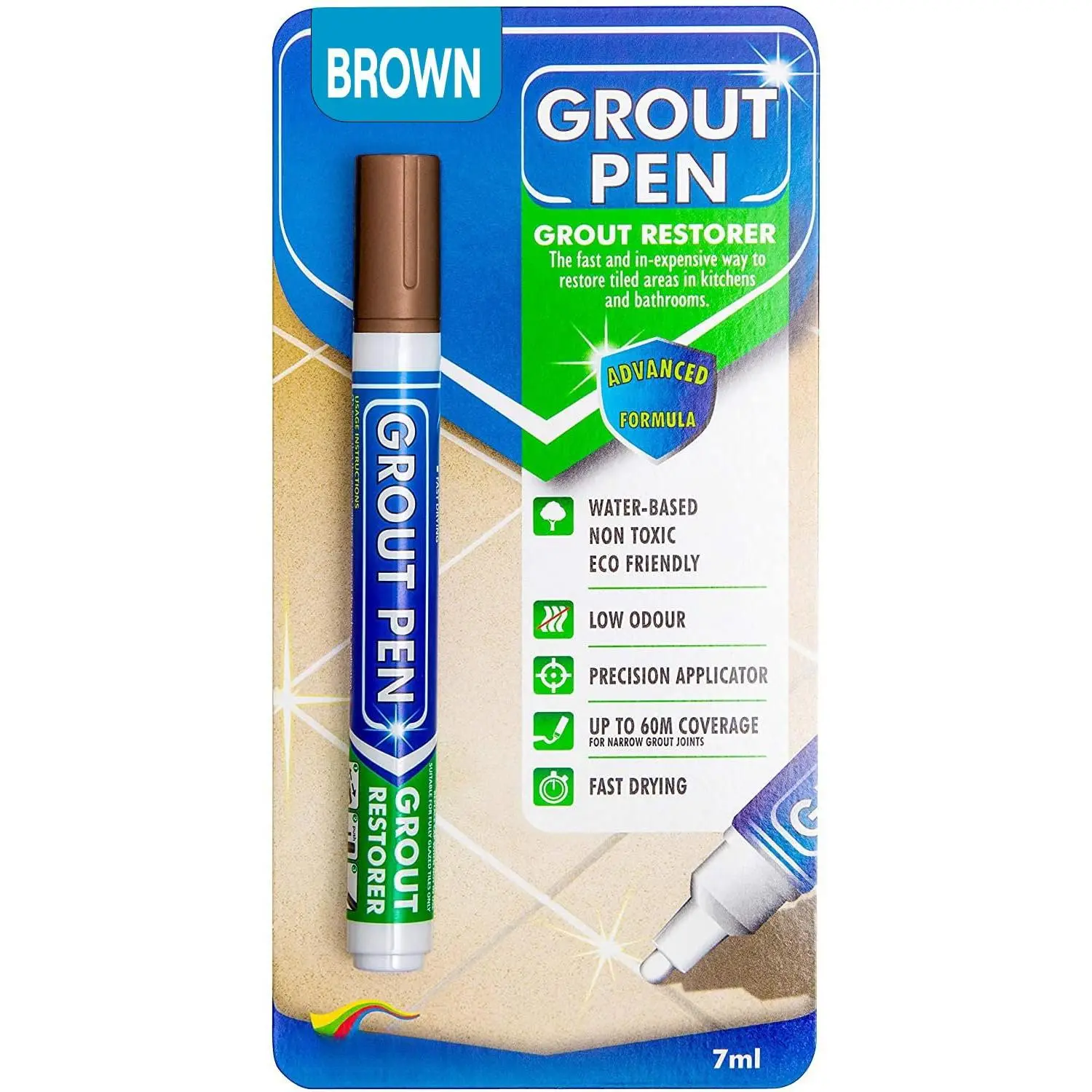 Grout Pen Brown Tile  Marker:  Grout , Tile Grout Colorant and Sealer Pen - Brown, Narrow 5mm Tip (7mL)