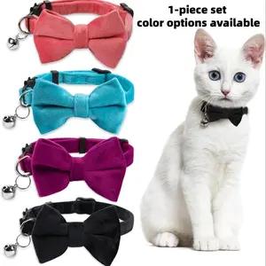 Adjustable Pet Collar with Bell, Cute Bowknot Design Pet Collar with Safety Buckle, Pet Accessories for Small Dogs & Cats