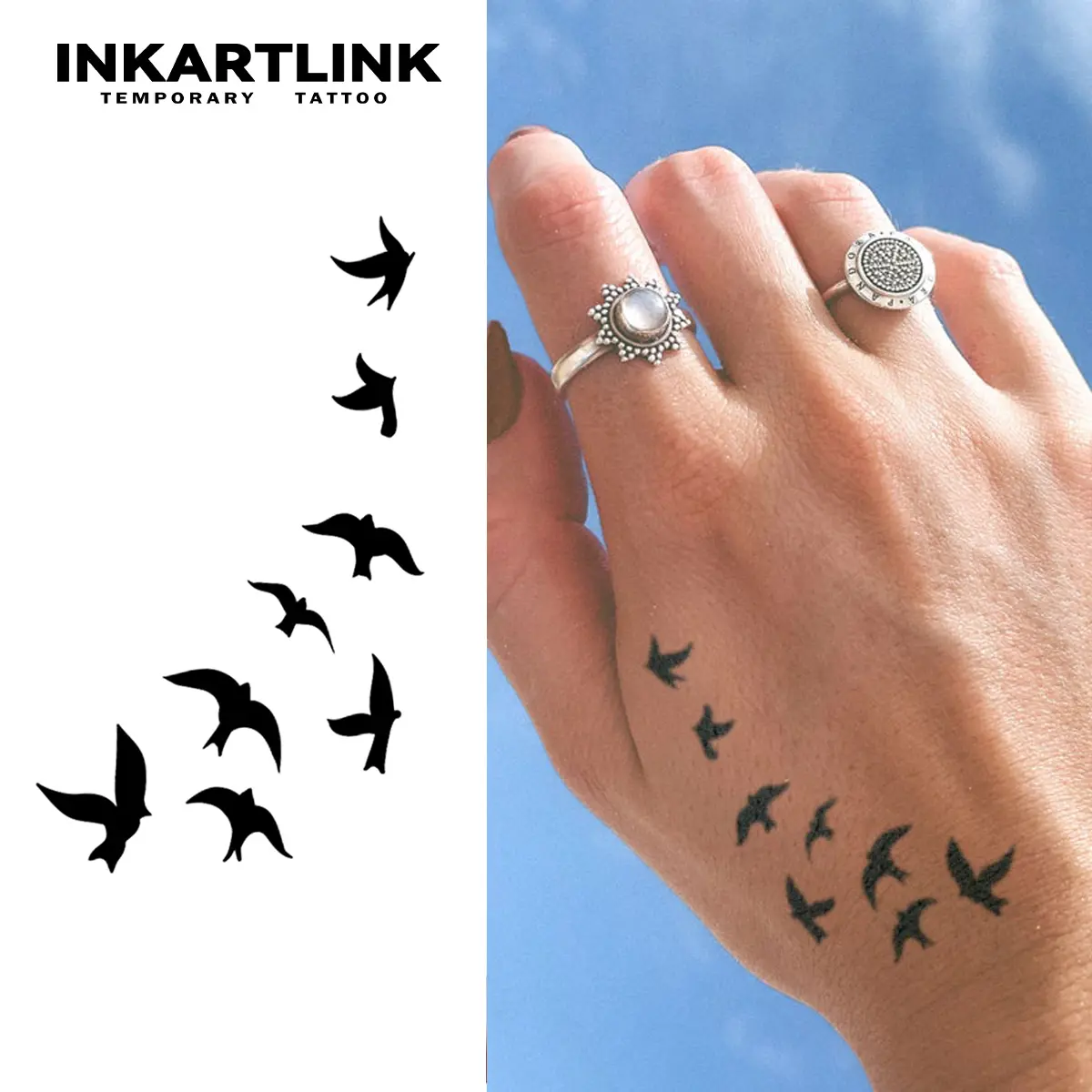 INKARTLINK Temporary Tattoos, 2-Piece Swallows Design, Semi-Permanent and Waterproof Henna-Style Sticker Tattoos for Parties, Henna Tattoo