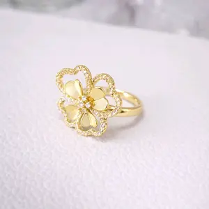 14K Gold Laminated Flower Ring – CZ  Floral Design, Elegant Statement Ring, Perfect Gift for Her