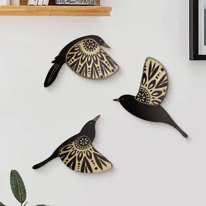 Wooden Bird Design Wall Hanging Decor, 3pcs/set Set of Three Modern Creative Wooden Bird Wall Art, Wall Decor For Home Living Room Bedroom Office Decoration