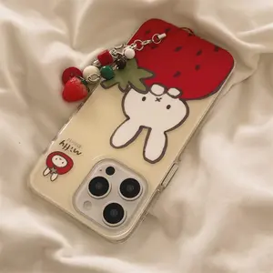 Korean Japanese Style Strawberry Cartoon iPhone Case Compatible with Apple iPhone 16/15 Pro Max/14/13 - Cute Aesthetic Protective Cover Scratch Resistant Marine Life Phone