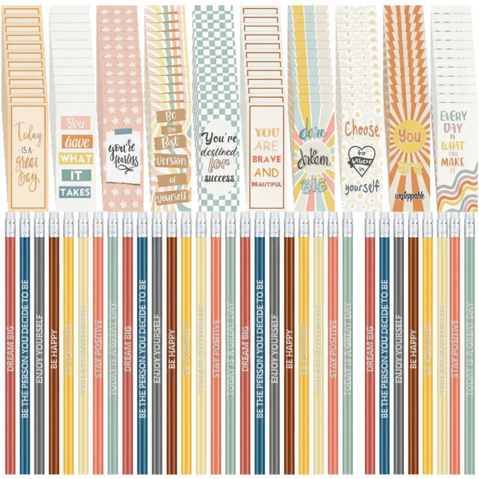 240 Pcs Back to School Pencil Bookmarks Gifts Bulk Inspirational Personalized Pencil with Erasers Motivational Bookmark Pastel Pencils for Students from Teacher Parents for First Day of School Classroom Rewards Incentives Reading Prizes School Activities