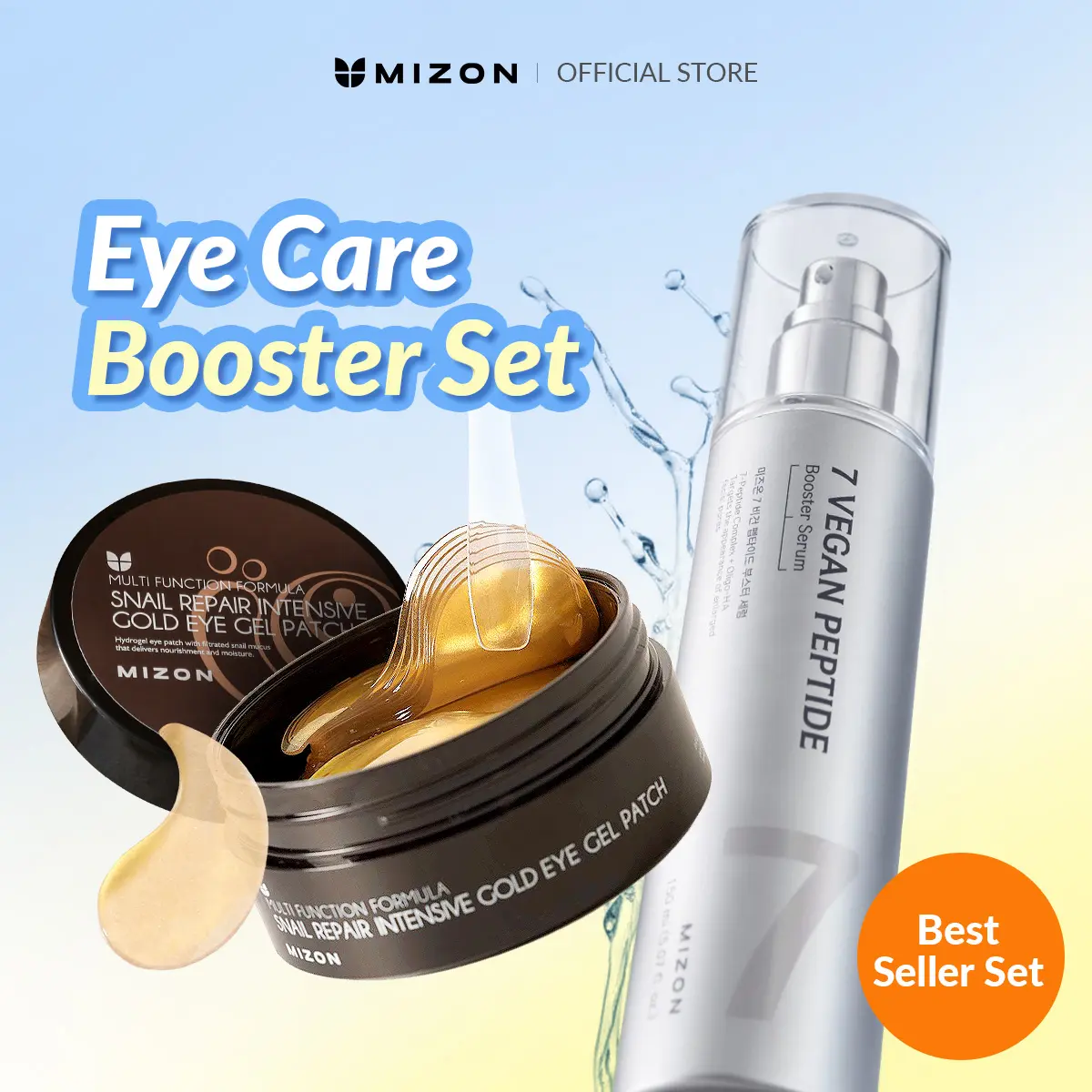 Mizon 7 Peptide & Snail Mucin Under-Eye Care Booster Set – 7 Peptides + Snail Mucin + 24K Gold Patches for Dark Circles, Hydration & Depuffing, Our shop’s best set, Synergy Set  | Korean skincare
