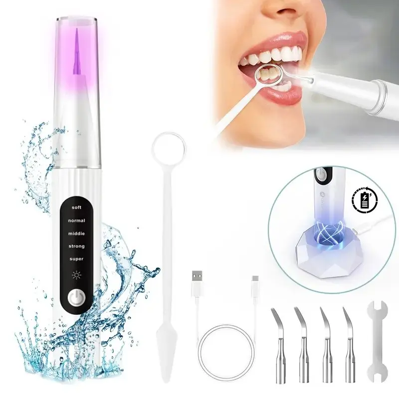 Dental accessories: Ultrasonic toothbrush with wireless charging base and ultraviolet disinfection device, intelligent gum protection tooth plaque and tartar remover, 37kHz professional teeth cleaning set for tartar and stains, 5-level oral care gift box