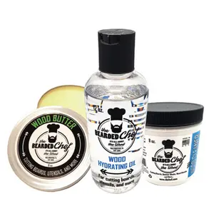 The Bearded Chef Complete Wood Care Kit has everything you need to keep your butcher blocks, cutting boards, utensils, bowls, and more looking great. Clean, Hydrate, and Protect your wood.