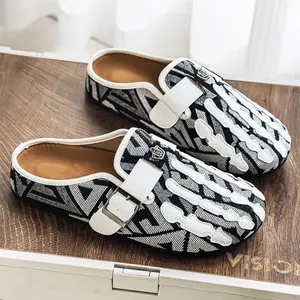 Men’s Skeleton Bone Slip-On Mules | Vintage Woven Half Slippers | Y2K Streetwear Backless Loafers