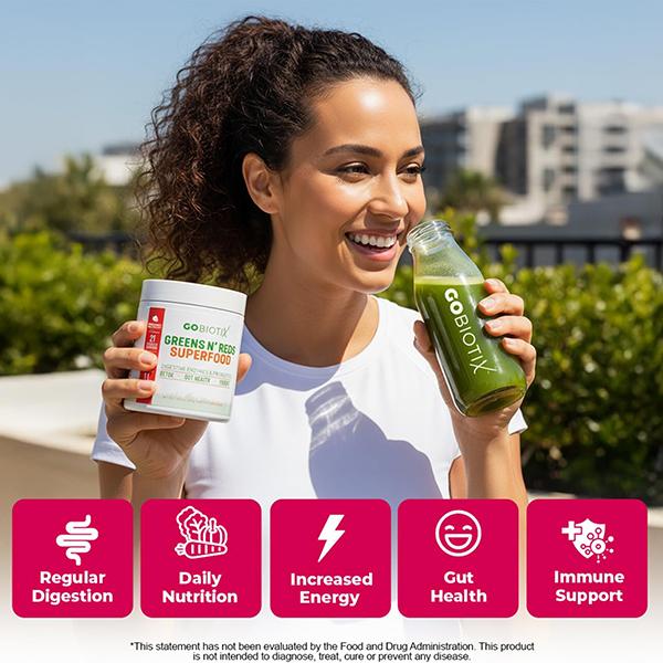 GOBIOTIX Greens Powder - Superfood with Greens and Reds - Probiotic Supplement - Digestive Enzymes and Beet Root Powder - Organic Whole Foods Dietary Supplement (Pom Raspberry, 1 Pack)